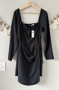 Abercrombie & Fitch Black Long Sleeve Wrap Tie Mini Dress Whimsygoth Coquette XL - Picture 1 of 9
