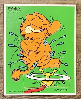 Vintage GARFIELD The Cat Wooden Puzzle “Sprinkler Fun” Playskool Complete 1978 - Image 1 of 2