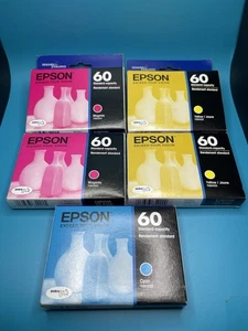 JUEGO ORIGINAL 5 EPSON #60 T0602, T0603, T0604, cian, magenta, amarillo sellado exp - Imagen 1 de 4