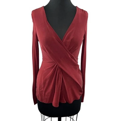Blusa Bailey 44 Cascada Top Borgoña Rojo Cuello en V Manga Larga Seda Jersey XS Foto 1 de 4