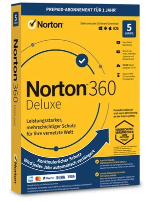Norton 360 Deluxe 5 User 1 Jahr PC/Mac 2025 / 2026 Internet Security KEY DE EU - Bild 1 von 4