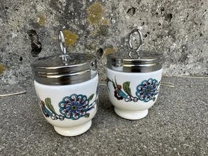 Royal Worcester Egg Coddlers Palmyra Blue Orange Floral 3.5” Set Of 2 Porcelain - Picture 1 of 5