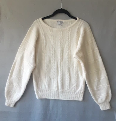 Suéter de Colección Lana de Cordero Angora Mezcla de Nailon Marfil Tejido con Cable Pullover talla M Foto 1 de 4