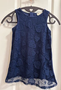 Kate Spade Girls Navy Blue Heart Lace Sleeveless Shift Dress Size 4 - Picture 1 of 5