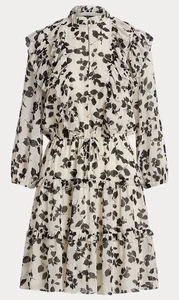 Ralph Lauren Women’s (Black Label) Leaf-Print Ruffle-Trim Georgette Dress Sz 2 - Picture 1 of 20