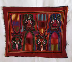 Vintage Kuna Mola Hand Sewn Reverse Applique Panama with 4 Faces #1 - Picture 1 of 2