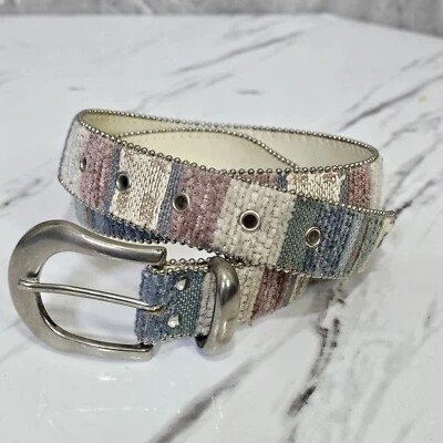 Cinturón Vintage Años 90 Elite Fresno California Pastel Colorido Tejido Tapiz Boho Foto 1 de 4