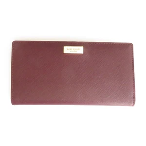 Cartera de tarjeta Kate Spade New York ciruela púrpura cuero saffiano doble pliegue cierre a presión - Imagen 1 de 4