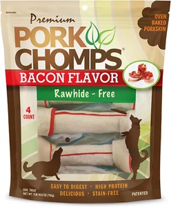 Baked Pork Skin Dog Chews, 11-Inch Knots, Bacon Flavor Strip, 4 Count - Picture 1 of 12