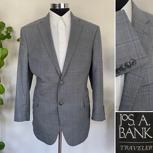 Jos A Bank Traveler Herren Zwei Knopf Blazer Grau Wolle Sport Mantel Jacke Größe 42R - Bild 1 von 10