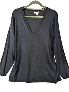 J Jill Women V Neck Pullover Sweater Size XL Navy Blue Cotton Blend Preppy Class - Picture 1 of 10