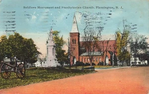 Postcard ~ Flemington New Jersey. Civil War GAR Monument & Presbyterian Church - Picture 1 of 2
