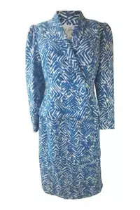 SARAH SPENCER Vintage Blue White Abstract Print Skirt Suit (UK12) - Picture 1 of 4