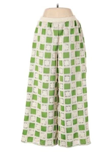 Anthropologie Flat White Medium Wide Leg Green Cream Crochet Pants NWT MSRP $98 - Picture 1 of 8