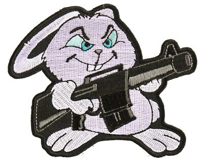 Machine Gun Bunny Rabbit Novelty Iron on Patch - 3.1x3.75 inch - P5883 - Image 1 of 4