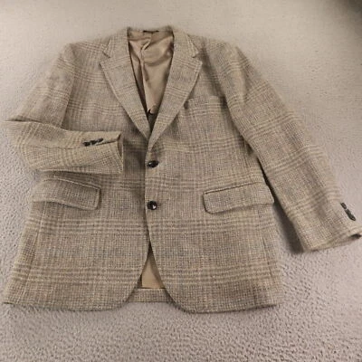VTG Tweed Jacket M Gray Brown Prince of Wales Check 100% Wool Blazer 42R - Image 1 of 4