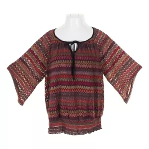 Roz Ali Womens Top SIze 2X Keyhole Kimono Sleeve Multi Colored Scoop Neck Lined - Picture 1 of 10