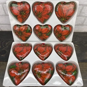 vintage Taiwan poinsettia heart Christmas ornaments set of 12 With Red String - Picture 1 of 12