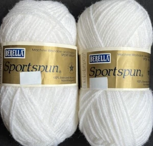 (2) Bernat BERELLA SPORTSPUN Yarn WHITE, 1.75 oz. - Picture 1 of 8