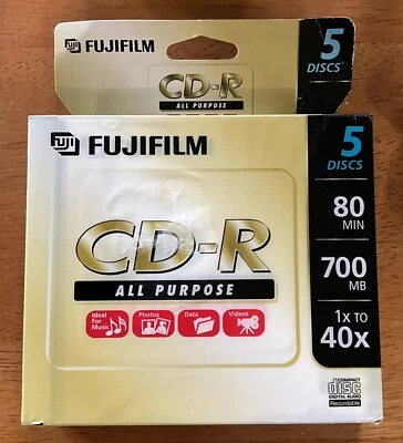 FUJIFILM CD-R All Purpose 5 Pack W/Cases Discs 80min 700mb 1x to 40x Sealed - Image 1 of 4