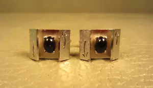 Mid Century Modern Shadow Box Prong Set Onyx White Gold Plated Cuff Links  - Picture 1 of 3