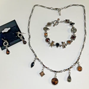 3Pc. Patricia Locke USA Women’s Necklace Bracelet Earrings Set Faceted Crystals - Picture 1 of 19