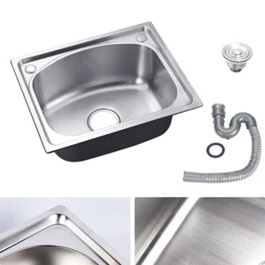 Stainless Steel Deep Basin Home Kitchen Sink Inset Single Bowl Unit with Drainer - Picture 1 of 10
