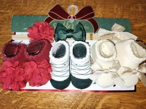Sparkle & Shine Baby Girl Booties/Socks And Headband Sets Red/Green/Gold Infant - Picture 1 of 6