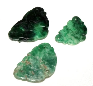 3Pc Antique Chinese Jadeite Jade Flower Clothing Ornaments Pendants (LeS)L24 - Picture 1 of 10