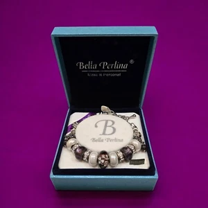 Bracciale Swarovski Cristallo Viola Vetro di Murano Perline Charm Europeo Bella Perlina - Foto 1 di 10