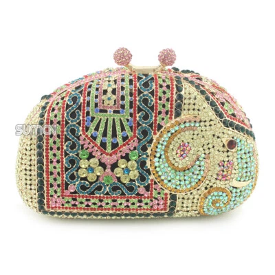 Bolso de mano de lujo de cristal elefante estrás bolso sin asas bolso de noche para mujer bolso de graduación Foto 1 de 4