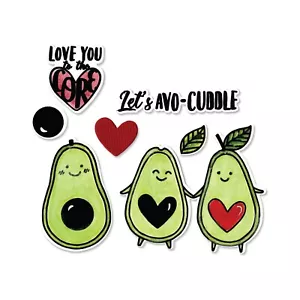 SIZZIX Avocuddle Framelits with Stamps Die Set 663505 Avocado Food Guacamole - Picture 1 of 3