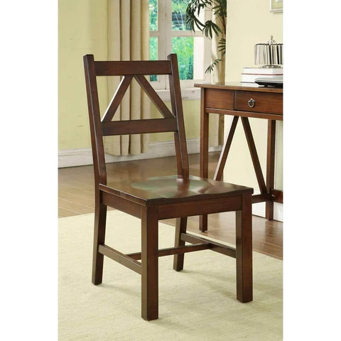 Side Chair Triangular Back Solid Wood In Antique Tobacco Cover