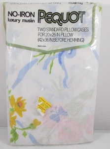 Vintage NEU Pequot 2 Standard Kissenbezüge bügelfrei Perkal Musselin gelb Blumen - Bild 1 von 2