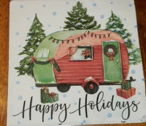 2 individual Christmas Happy Holidays Camper paper napkins decoupage crafts - Picture 1 of 2