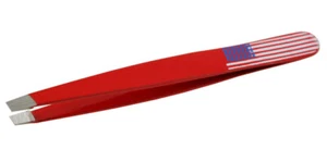 US Flag Logo Red Slant Tip Tweezers Personal Care Hair Beauty Tools 10/PK - Picture 1 of 6