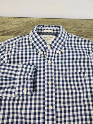 Abercrombie & Fitch Muscle Shirt Men's Medium Blue Check Long Sleeve Button-Down - Image 1 of 4