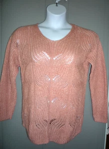 St John's Bay Gr. S V-Ausschnitt Langarm Pullover Damen locker Zopfmuster apricot - Bild 1 von 5