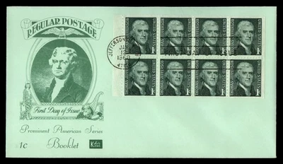Mayfairstamps US FDC 1968 block Thomas Jefferson 1 cent stamps Kolor Kover First - Image 1 of 2