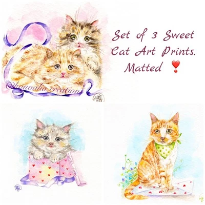 Набор из 3 винтажных/коттеджкорных художественных гравюр с кошками 5x5 — декор для кошек 🎄Праздничная распродажа - Изображение 1 из 4
