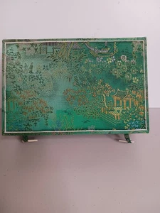 Tessuto broccato chinoiserie rivestito verde,oro,blu SCATOLA VUOTA usata per gioielli - Foto 1 di 9