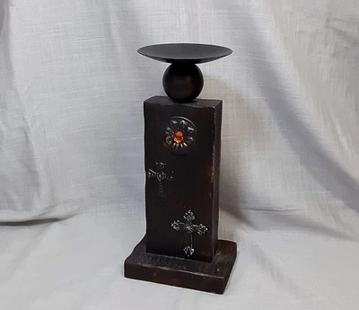 12,3-дюймовый деревенский деревянный/металлический подсвечник с двусторонним юго-западным крестом - Изображение 1 из 4