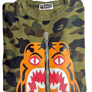 A Bathing Ape BAPE 1st Camouflage Green Shark Funthera Teeth Tee Shirt Sz F - Picture 1 of 10