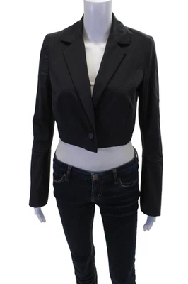 Chaqueta Blazer Recortada Carbon 38 Para Mujer Un Botón Muescas Solapa Negra Talla XS Foto 1 de 4