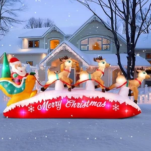 Weihnachten Schlauchboot Weihnachtsschlitten mit Rentier Außendeko BlowUp LED - Bild 1 von 6