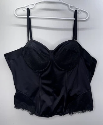 NUEVO CON ETIQUETAS TORRID Talla Grande 4X Sexy Satén + Encaje Negro Bustier Lencería Romance Oscuro Foto 1 de 4