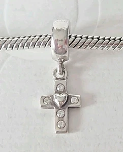 Genuine Stamped Pandora Charm - Silver Cross Dangle With CZ Stones S925 ALE - Picture 1 of 6
