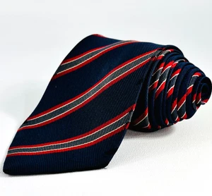 Turnbull & Asser Herren Krawatte 100 % Seide Repp marineblau m. roten Streifen 58” Länge - Bild 1 von 4