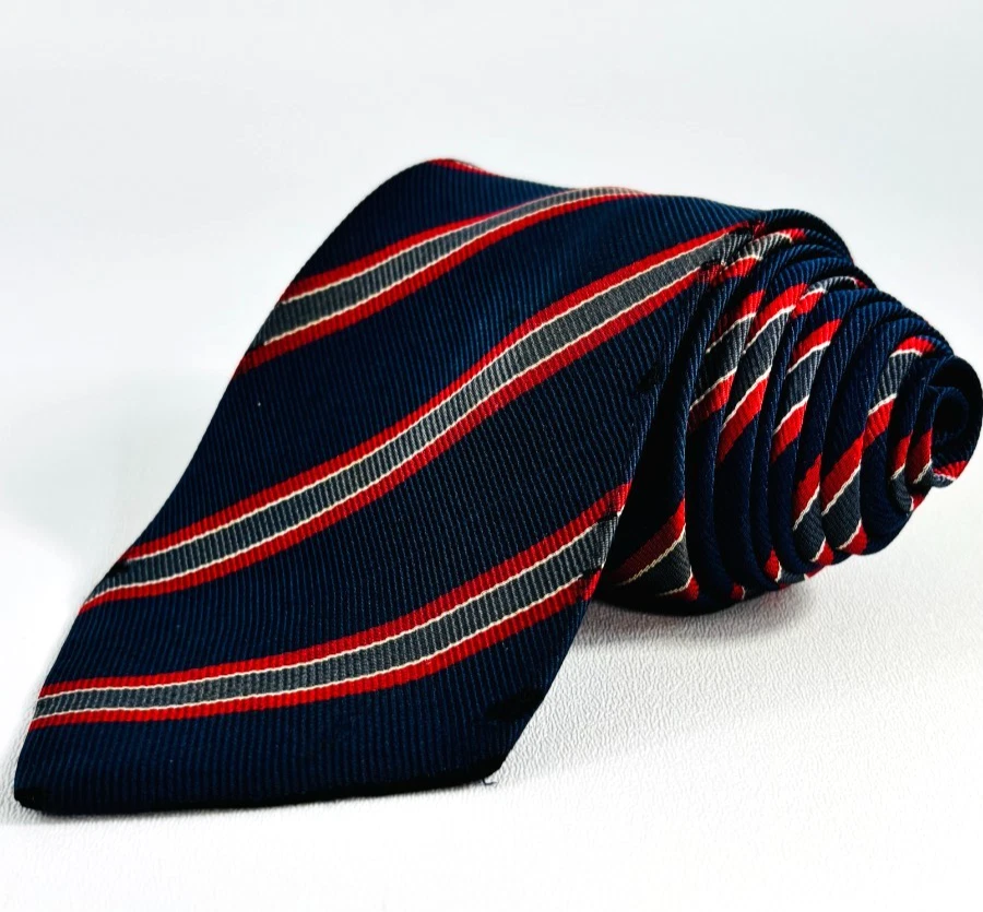 Мужской галстук Turnbull & Asser 100% шелк Repp темно-синий с красными полосками длина 58 дюймов - Изображение 1 из 4