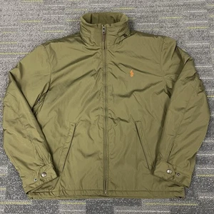 Polo Ralph Lauren Olive Green Soft Shell Jacket Retractable Hood Fleece Lined L - Picture 1 of 16